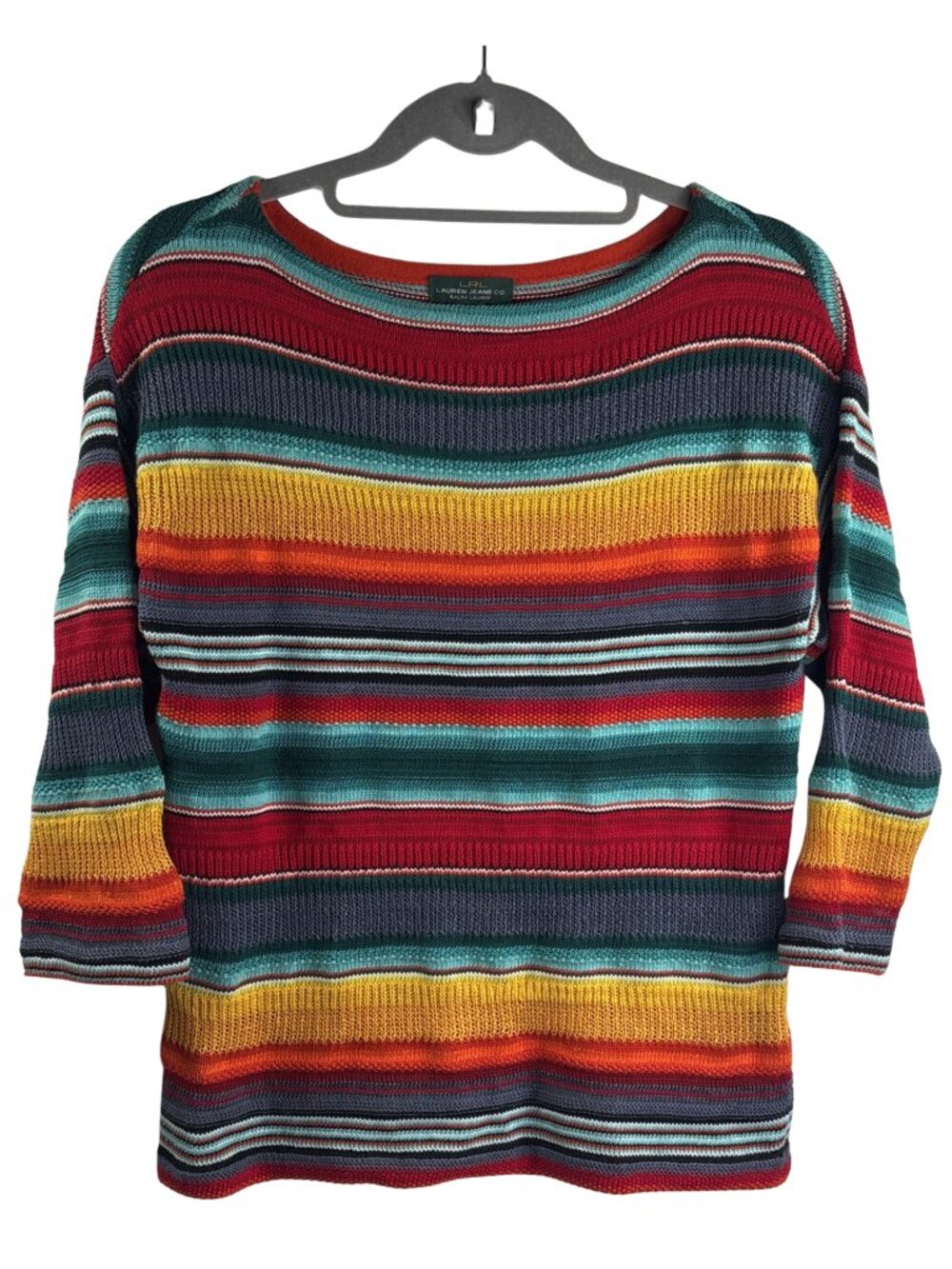 Lauren Ralph Lauren Southwestern Stripe Linen Blend Sweater 3/4 Sleeve Size S